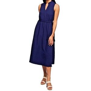 Anne Klein dress Bubble women midi Check  lightweight Jenna Dress‎ navy 12